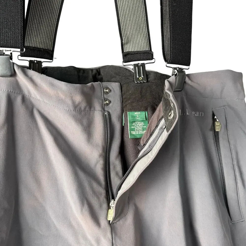 Vintage L.L. Bean Men's Gray Bib Snowpants Removable Suspenders Large Tall AS IS